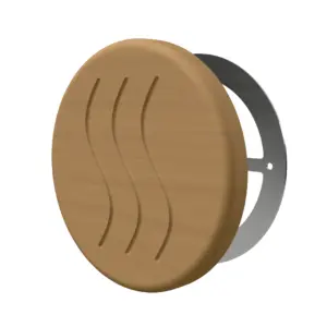 TESLI CIRCULAR THERMO WOOD Sauna Vent Cover D100 with Stainless Steel Mounting Piece - 3D product view on white