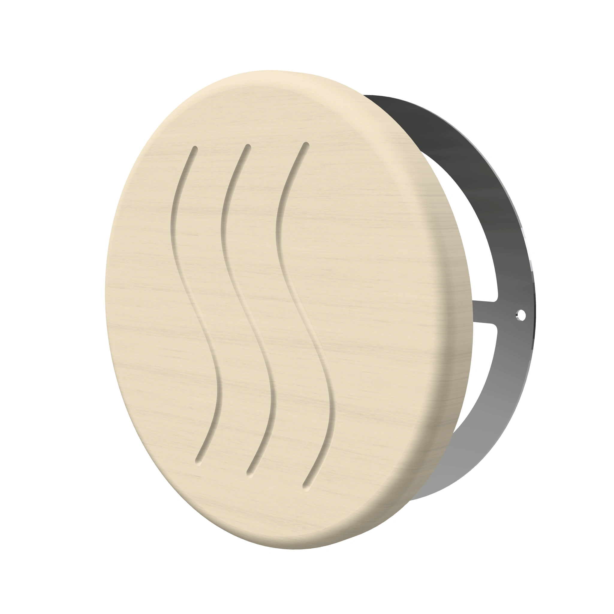 TESLI CIRCULAR Sauna Vent Cover D125 with Stainless Steel Mounting Piece - 3D product view on white